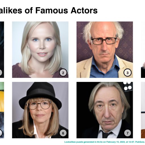 8 pictures of famous actors as created by Dalle-2, the AI image generator