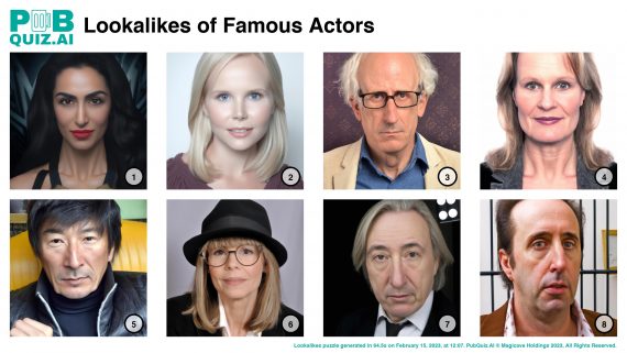 8 pictures of famous actors as created by Dalle-2, the AI image generator